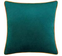 furn. Meridian Polyester Filled Cushion - Luxury Contrast Piped Velvet Decorative Pillow (Teal/Clementine - 45x45cm)