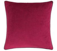 furn. Meridian Velvet Cushion Cover with Feather Rich Filled Inner Pad - Luxury Piped Design (Cranberry/Mocha, 55 x 55 cm)