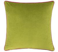 furn. Meridian Velvet Cushion Cover with Feather Rich Filled Inner Pad - Luxury Piped Design (Lime/Hot Pink, 55 x 55 cm)