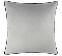 furn. Meridian Velvet Cushion Cover with Feather Rich Filled Inner Pad - Luxury Piped Design (Silver/Navy, 55 x 55 cm)