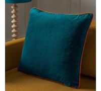 furn. Meridian Polyester Filled Cushion - Luxury Contrast Piped Velvet Decorative Pillow (Teal/Tiger - 45x45cm)