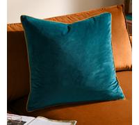 furn. Meridian Feather Filled Cushion - Luxury Contrast Piped Velvet Decorative Pillow (Teal/Ochre - 45x45cm)