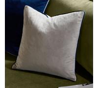 furn. Meridian Feather Filled Cushion - Luxury Contrast Piped Velvet Decorative Pillow (Silver/Navy - 45x45cm)