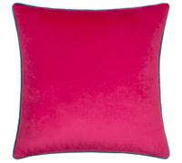 furn. Meridian Feather Filled Cushion - Luxury Contrast Piped Velvet Decorative Pillow (Raspberry/Teal - 45x45cm)
