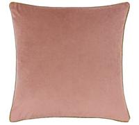 furn. Meridian Feather Filled Cushion - Luxury Contrast Piped Velvet Decorative Pillow (Blush/Gold - 45x45cm)