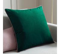 furn. Meridian Polyester Filled Cushion - Luxury Contrast Piped Velvet Decorative Pillow (Emerald/Blush - 45x45cm)