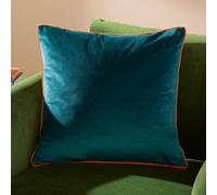furn. Meridian Polyester Filled Cushion - Luxury Contrast Piped Velvet Decorative Pillow (Teal/Clementine - 45x45cm)