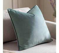 furn. Meridian Polyester Filled Cushion - Luxury Contrast Piped Velvet Decorative Pillow (Mineral/Teal - 45x45cm)