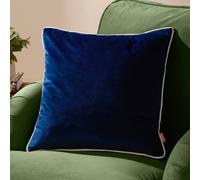 furn. Meridian Polyester Filled Cushion - Luxury Contrast Piped Velvet Decorative Pillow (Navy/Silver - 45x45cm)