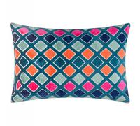 furn. Metro Diamond Feather Filled Cushion - Geometric Velvet Jacquard Decorative Pillow (Multicolour - 35x50cm)