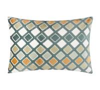 furn. Metro Diamond Polyester Filled Cushion - Geometric Velvet Jacquard Decorative Pillow (Green - 40x60cm)