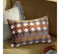furn. Metro Diamond Polyester Filled Cushion - Geometric Velvet Jacquard Decorative Pillow (Ginger - 40x60cm)