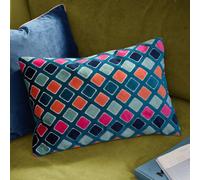 furn. Metro Diamond Polyester Filled Cushion - Geometric Velvet Jacquard Decorative Pillow (Multicolour - 40x60cm)