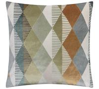 furn. Metro Harlequin Feather Filled Cushion - Geometric Velvet Jacquard Decorative Pillow (Green - 50x50cm)