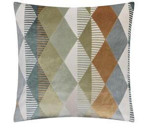 furn. Metro Harlequin Feather Filled Cushion - Geometric Velvet Jacquard Decorative Pillow (Green - 50x50cm)