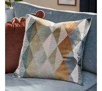 furn. Metro Harlequin Cushion Cover - Geometric Velvet Jacquard Decorative Case (Green - 50x50cm)