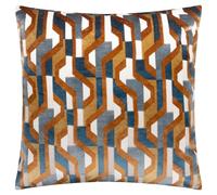 furn. Metro Prism Feather Filled Cushion - Geometric Velvet Jacquard Decorative Pillow (Ginger - 45x45cm)