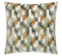 furn. Metro Prism Feather Filled Cushion - Geometric Velvet Jacquard Decorative Pillow (Green - 45x45cm)