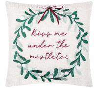 furn. Mistletoe Wreath Cushion Cover - Bouclé Embroidered Christmas Mistletoe Case with Velvet Reverse (Multicolour - 45x45cm)