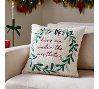 Furn. Mistletoe Wreath Embroidered Feather Filled Cushion , 45Cm X 45Cm, Multicolour