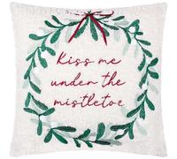 furn. Mistletoe Wreath Feather Filled Cushion - Bouclé Embroidered Christmas Mistletoe Pillow with Velvet Reverse (Multicolour - 45x45cm)