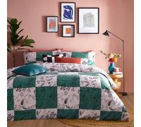 furn. Mythos Checkerboard Duvet Cover Set,Green/Natural,Single