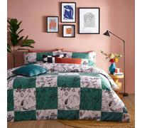 Furn Mythos Reversible Checkerboard Duvet Cover Set - Green/Natural - Single - Green/Natural - 50% Cotton/50% Polyester