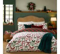 Furn. Nathalie Bows Duvet Cover Set - Festive Reversible Check Design Christmas Bedding (Berry/Pine - Super King)