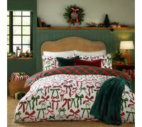furn. Nathalie Bows Duvet Cover Set - Festive Reversible Check Design Christmas Bedding (Berry/Pine - Double)