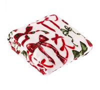 furn. Nathalie Festive Bows Throw - Soft Holiday Season Bow Fleece Blanket (Berry/Pine - 140x180cm)