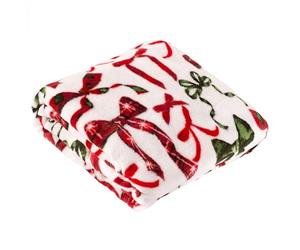 furn. Nathalie Festive Bows Throw - Soft Holiday Season Bow Fleece Blanket (Berry/Pine - 140x180cm)