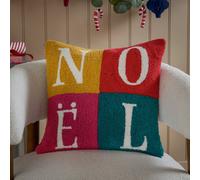 furn. Noelle Loop Feather Filled Cushion - Tufted Textured Bold Festive Christmas Slogan Decorative Pillow (Multicolour - 45x45cm)