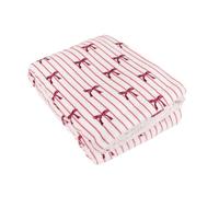 furn. Noortje Bows Throw - Striped Parisian Bow Soft Sherpa Fleece Blanket (Silk Pink - 130x180cm)