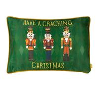 furn. Nutcracker Cracking Christmas Velvet Piped Feather Rich Filled Cushion