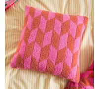 furn. Olsen Polyester Filled Cushion - Geometric Soft Feather Yarn Retro Decorative Pillow (Pink Pop - 45x45cm)