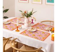 furn. Oranges Placemats - Washable Striped Mediterranean Fruits Set of 4 Quick Drying Table Mats (Pink - 46x36cm)