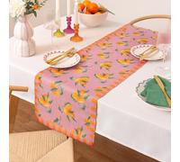 furn. Oranges Table Runner - Washable Striped Mediterranean Fruits Quick Drying Dining Table Decoration (Pink - 220x35cm)