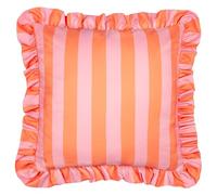 furn. Palm Royale Stripe Cushion Cover- Water Resistant Bold Striped Ruffle Trim Outdoor Decorative Case (Pink/Orange - 50x50cm)