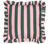 furn. Palm Royale Stripe Polyester Filled Cushion - Water Resistant Bold Striped Ruffle Trim Outdoor Decorative Pillow (Pink/Green - 50x50cm)