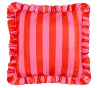 furn. Palm Royale Stripe Polyester Filled Cushion - Water Resistant Bold Striped Ruffle Trim Outdoor Decorative Pillow (Pink/Red - 50x50cm)