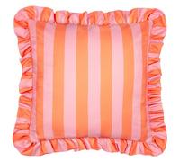 furn. Palm Royale Stripe Polyester Filled Cushion - Water Resistant Bold Striped Ruffle Trim Outdoor Decorative Pillow (Pink/Orange - 50x50cm)