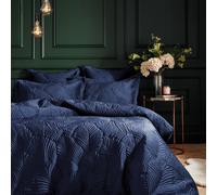 Paoletti Palmeria Quilted Duvet Cover Set - Luxe Embroidered Velvet Bedding (Navy - King)
