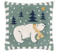 furn. Polar Bear Cushion Cover - Festive Christmas Tufted Textured Decorative Case with Striped Edging (Frosty Blue - 45x45cm)