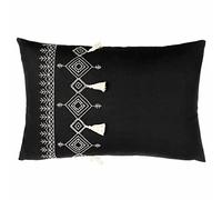 Furn Pritta Cushion – Embroidered Tasselled, Polyester-Filled – Black 40 x 60 cm