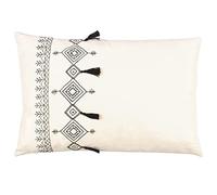furn. Pritta Polyester Filled Cushion - Bohemian Geometric Embroidered Cotton Tassel Trim Pillow (Natural - 40x60cm)