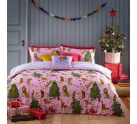 Furn Purrfect Christmas Reversible Duvet Cover & Pillowcase Set - Pink & Lilac - Single