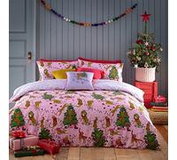 furn. Purrfect Christmas Duvet Cover Set - Festive Bedding Holiday Décor (Pink - Single)