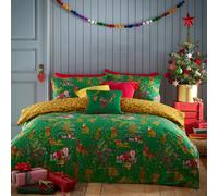 Furn Purrfect Christmas Duvet Cover Set - Green/Gold - Green/Gold - Junior