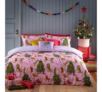 furn. Purrfect Christmas Duvet Cover Set - Festive Bedding Holiday Décor (Pink - Double)