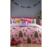 Furn Purrfect Christmas Reversible Duvet Cover & Pillowcase Set - Pink & Lilac - Single